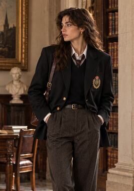 Vtg Herman Geist Women’s Black Wool Blend Crest Blazer Sz 8 Dark Academia Preppy